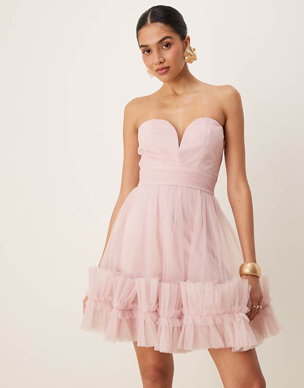 asos Lace & Beads ruffle hem sweetheart mini tulle dress in baby pink
