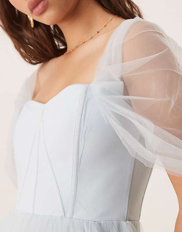 Asos Lace & Beads Tiered Ruffle Midaxi Dress In Sky Blue