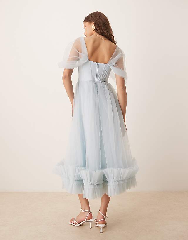 Asos Lace & Beads Tiered Ruffle Midaxi Dress In Sky Blue