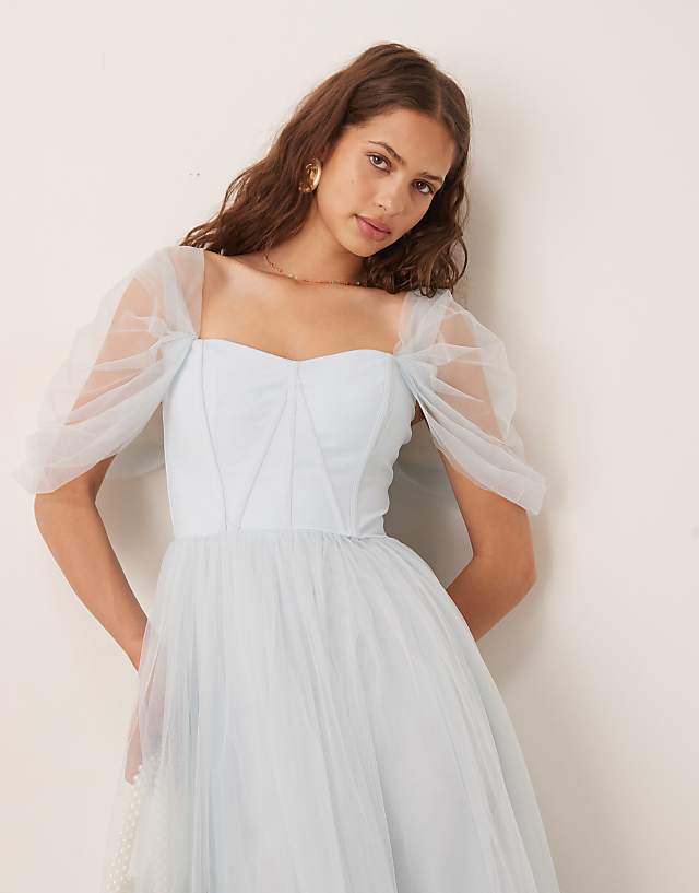 Asos Lace & Beads Tiered Ruffle Midaxi Dress In Sky Blue