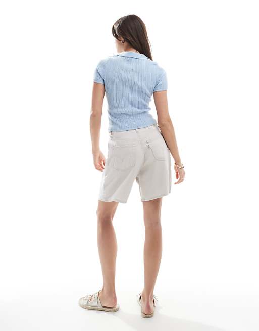 Asos Levi's High Waisted Linen Blend Baggy Denim Shorts In Off White