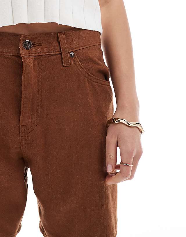 Asos Levi's High Waisted Linen Blend Baggy Denim Shorts In Brown