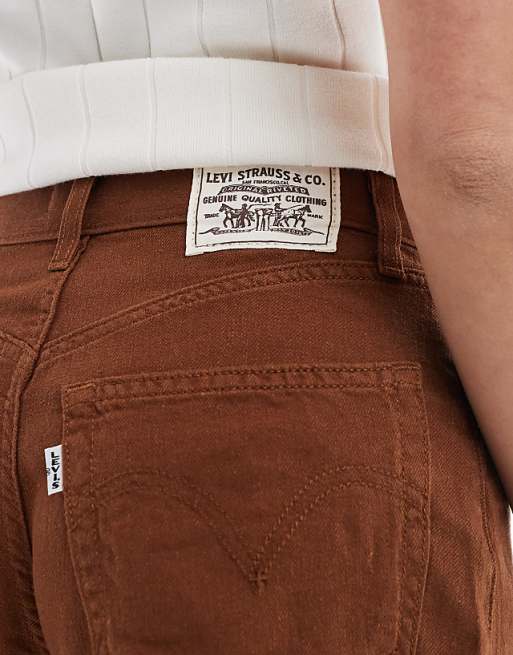Asos Levi's High Waisted Linen Blend Baggy Denim Shorts In Brown