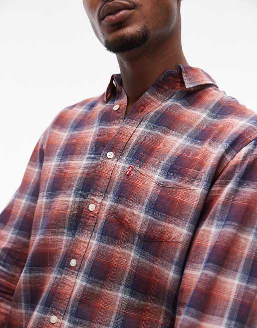 Asos Levi's Sunset 1 Pocket Linen Cotton Mix Check Shirt Regular Fit In Navy