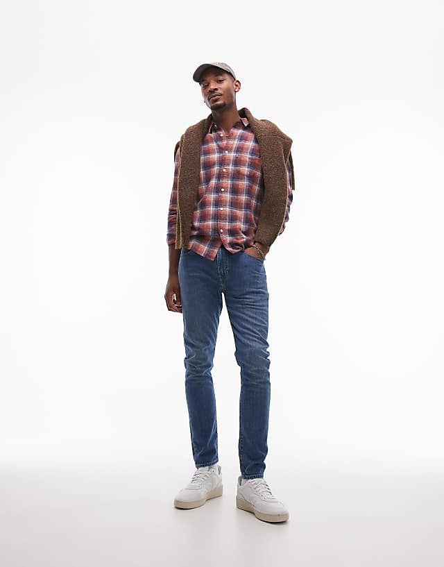 Asos Levi's Sunset 1 Pocket Linen Cotton Mix Check Shirt Regular Fit In Navy