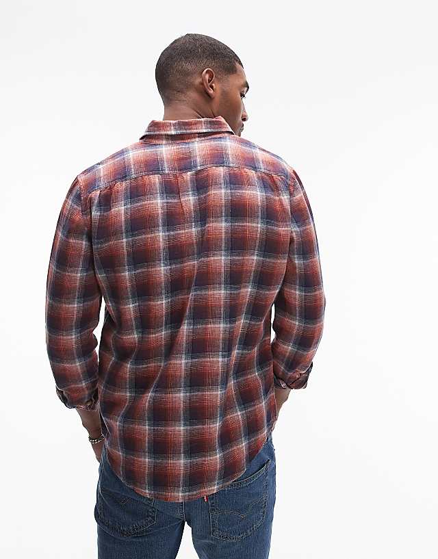 Asos Levi's Sunset 1 Pocket Linen Cotton Mix Check Shirt Regular Fit In Navy