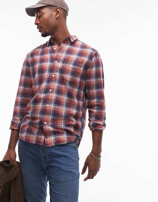 asos Levi's Sunset 1 Pocket linen cotton mix check shirt regular fit in navy