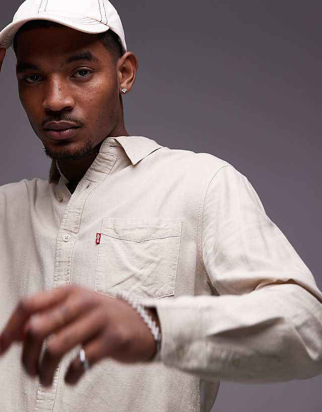 Asos Levi's Sunset 1 Pocket Linen Cotton Mix Shirt Regular Fit In Beige