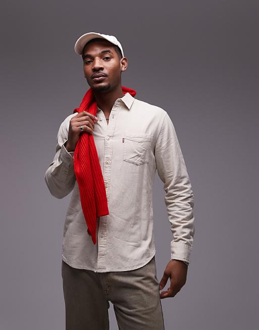 asos Levi's Sunset 1 pocket linen cotton mix shirt regular fit in beige