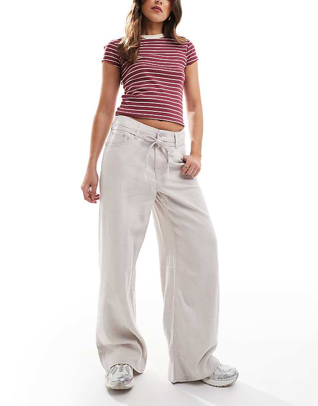 asos Levi's XL straight linen blend trousers with tie waist in off white