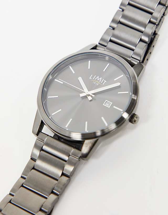 Asos Limit Bracelet Watch In Gunmetal Grey With Grey Dial