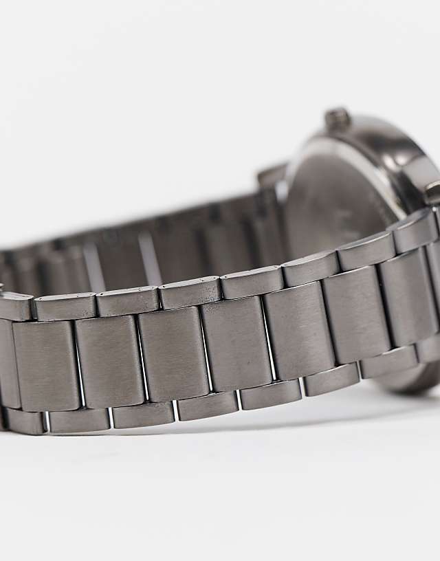 Asos Limit Bracelet Watch In Gunmetal Grey With Grey Dial