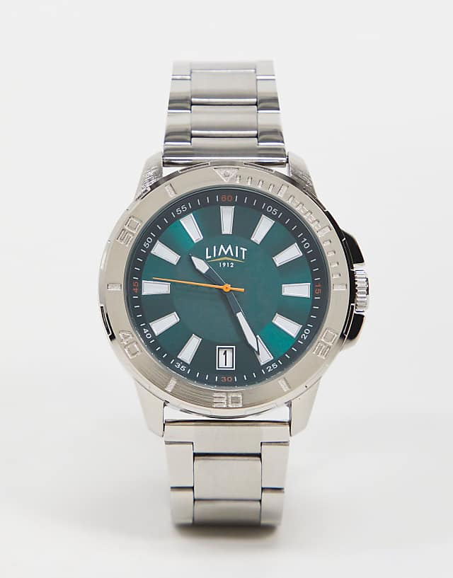 asos Limit bracelet watch in silver with green dial