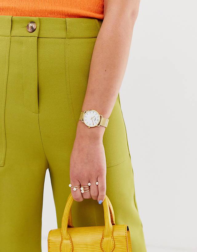 Asos Limit Classic Mesh Stainless Steel Bracelet Watch With Mother Of Pearl Dial In Gold