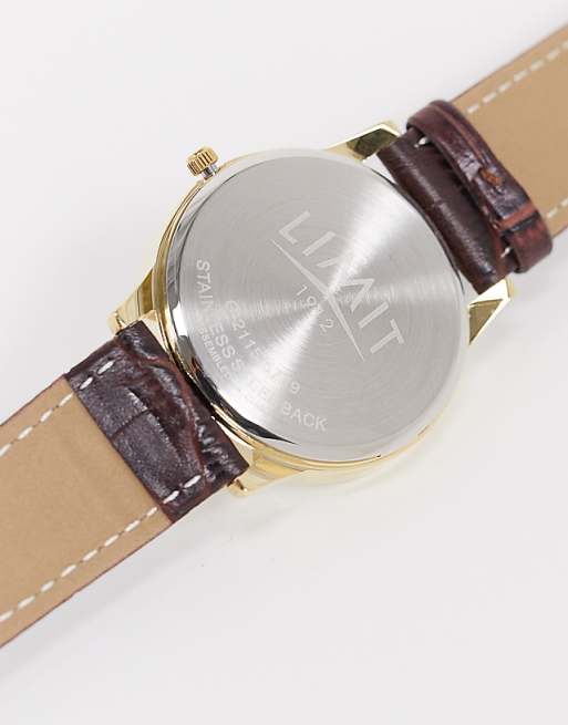 Asos Limit Faux Leather Watch In Brown With Croc Print