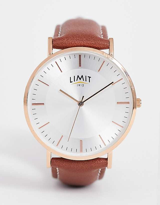 asos Limit faux leather watch in brown with stitching detail