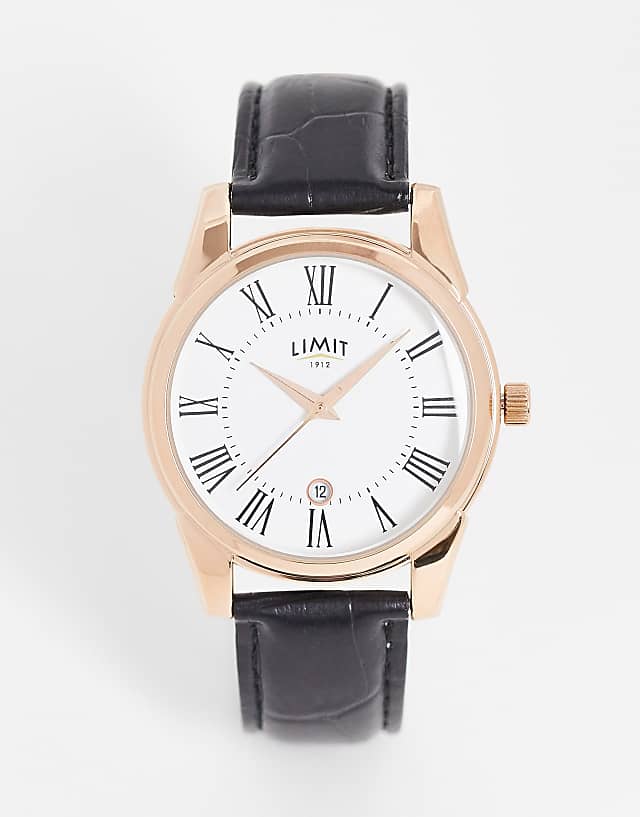 asos Limit faux leather watch with white dial in black