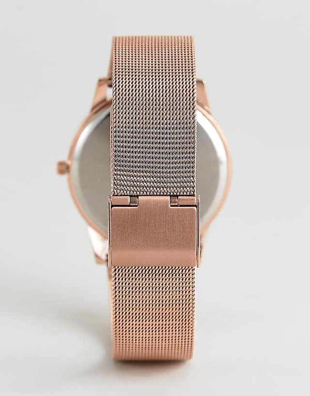 Asos Limit Mesh Stainless Steel Bracelet Watch With Dial In Rose Gold & Black