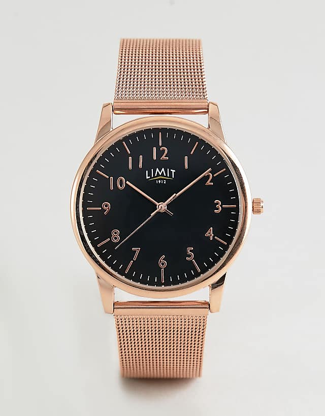 asos Limit mesh stainless steel bracelet watch with dial in rose gold & black