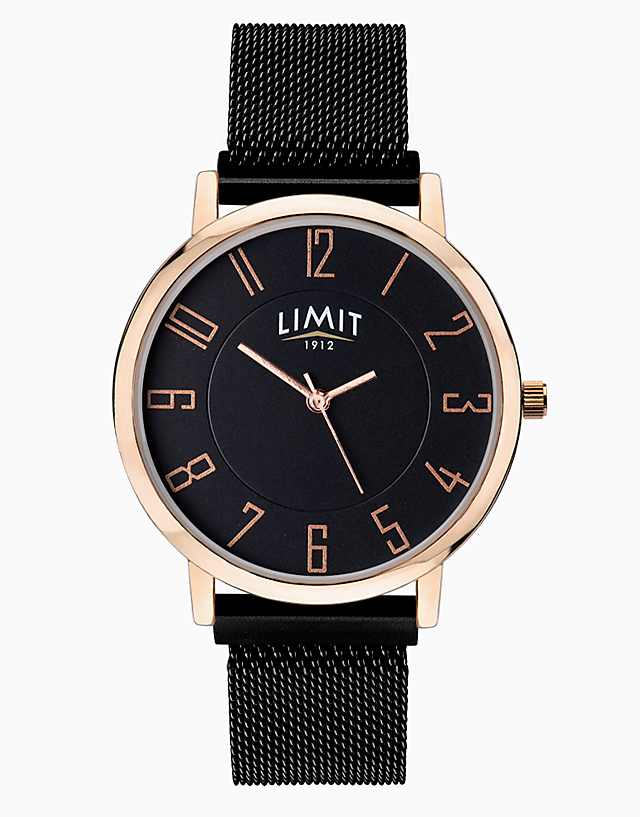asos Limit modern 41mm mens round black analogue watch in black