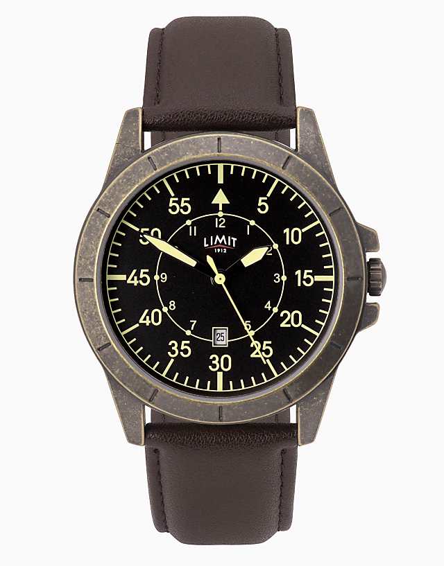 asos Limit pilot 46mm mens round black analogue watch in black