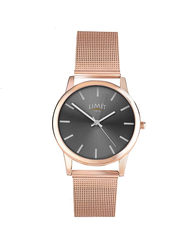 asos Limit rose gold watch with mesh bracelet and dial in silver white