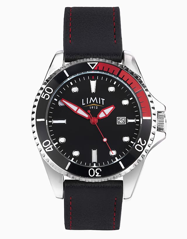 asos Limit sports 38mm mens round black analogue watch in black