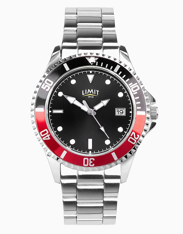 asos Limit sports 38mm mens round silver analogue watch in silver