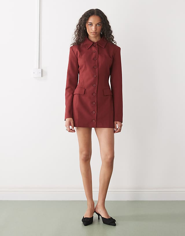 asos Lioness Cheri structured button front tailored blazer mini dress in red