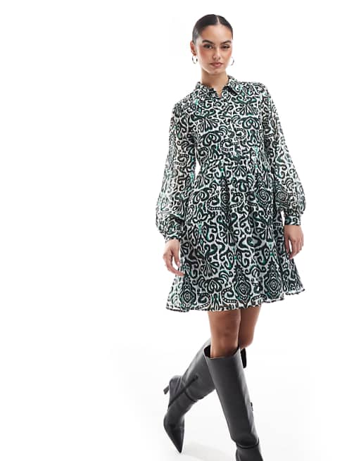 Asos Lovedrobe Damask Print Smock Mini Shirt Dress In Multi