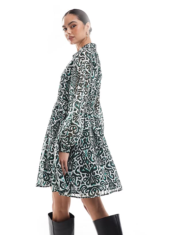 Asos Lovedrobe Damask Print Smock Mini Shirt Dress In Multi