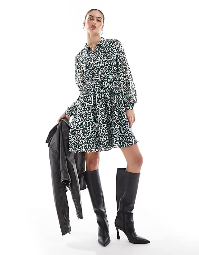 asos Lovedrobe Damask print smock mini shirt dress in multi