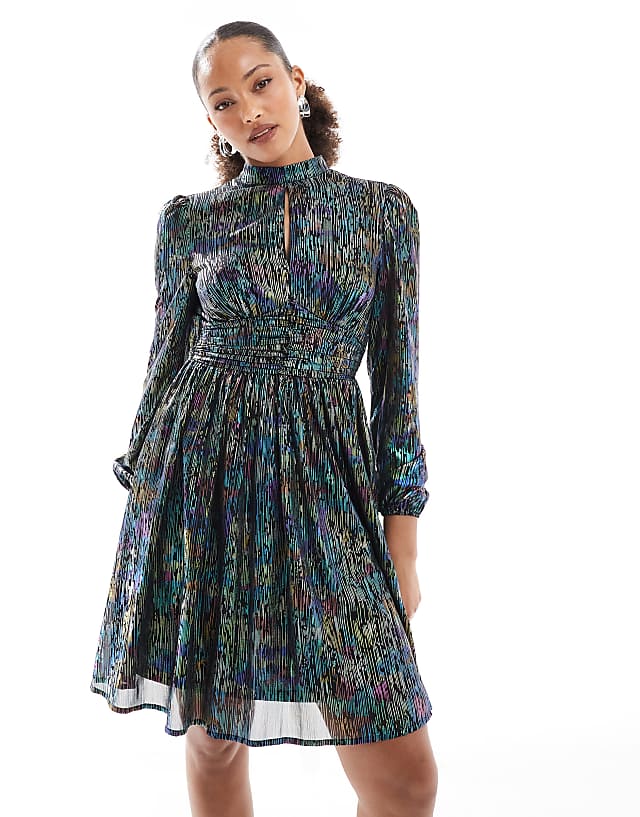 Asos Lovedrobe Metallic Long Sleeve Mini Dress In Multi