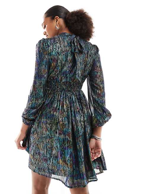 Asos Lovedrobe Metallic Long Sleeve Mini Dress In Multi