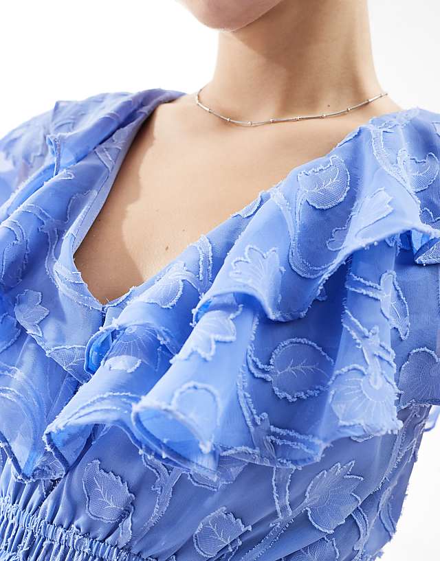 Asos Lovedrobe Ruffle V Neck Floral Burn Out Maxi Dress In Light Blue