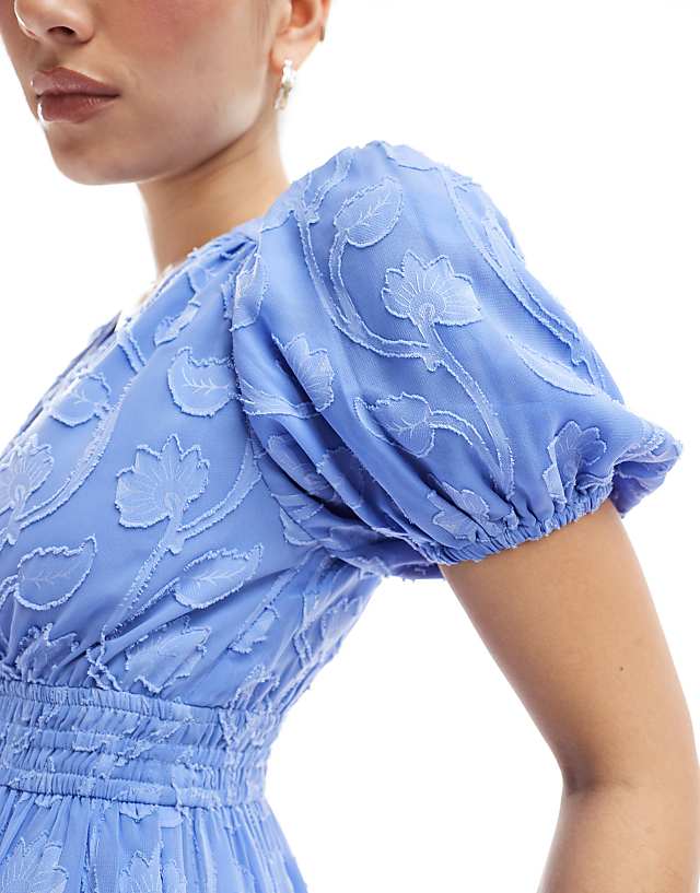 Asos Lovedrobe Short Sleeve Floral Burn Out Midi Dress In Light Blue