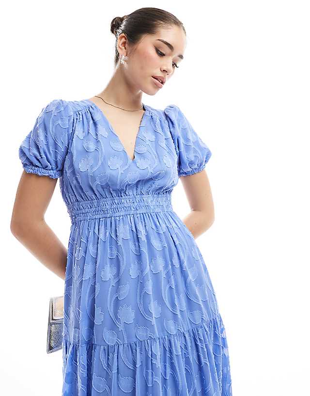 Asos Lovedrobe Short Sleeve Floral Burn Out Midi Dress In Light Blue