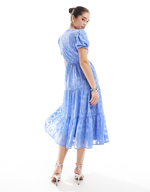 Asos Lovedrobe Short Sleeve Floral Burn Out Midi Dress In Light Blue