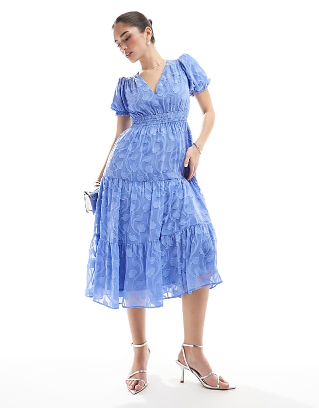 asos Lovedrobe Short sleeve floral burn out midi dress in light blue