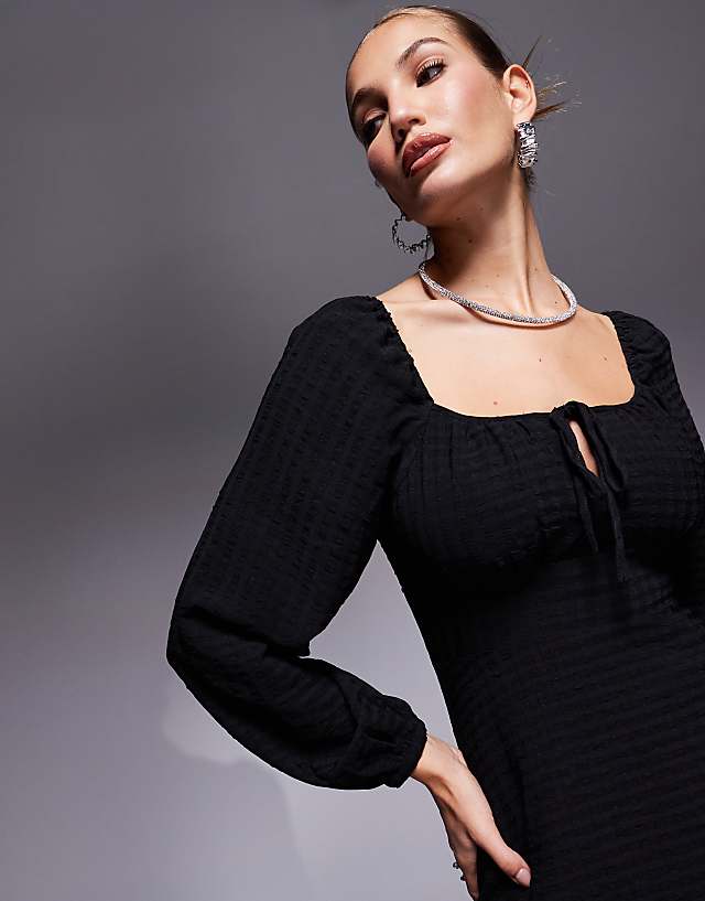 Asos Lulus Ruched Bust Balloon Sleeve Mini Dress In Black