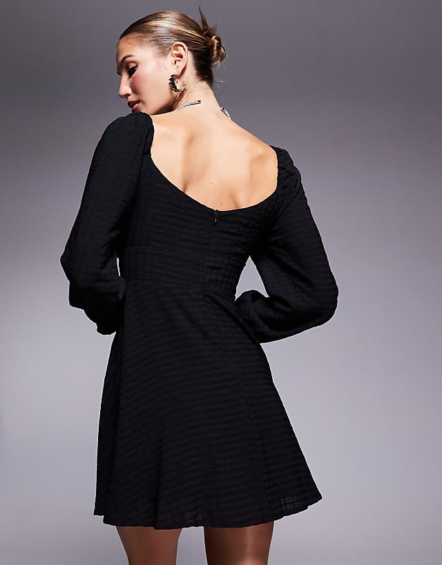 Asos Lulus Ruched Bust Balloon Sleeve Mini Dress In Black