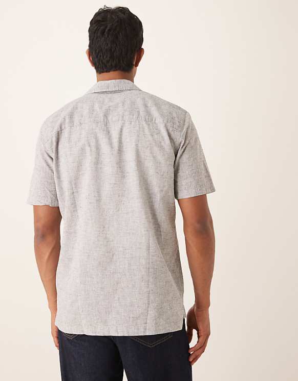 Asos Lyle & Scott Linen Blend Relaxed Oxford Revere Shirt In Navy