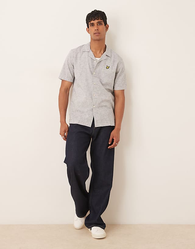 Asos Lyle & Scott Linen Blend Relaxed Oxford Revere Shirt In Navy
