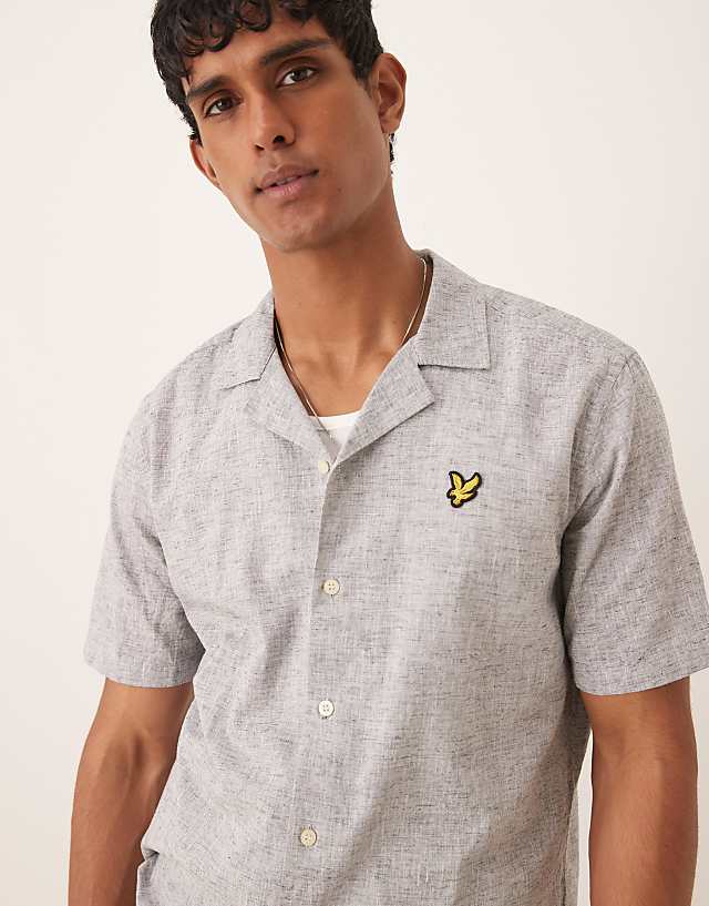 Asos Lyle & Scott Linen Blend Relaxed Oxford Revere Shirt In Navy