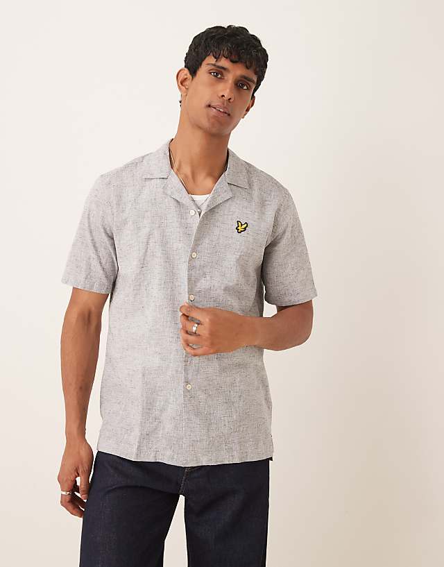 asos Lyle & Scott Linen Blend Relaxed Oxford Revere Shirt in navy