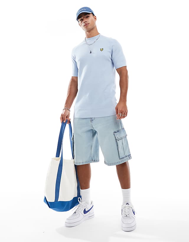 Asos Lyle & Scott Mid Knits Linen Blend Knitted T-shirt In W487 Light Blue