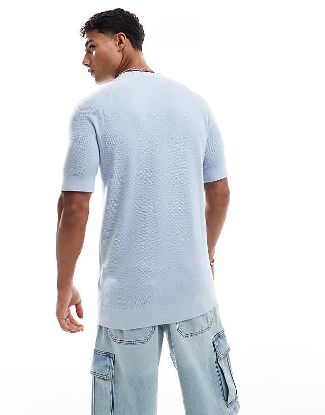 Asos Lyle & Scott Mid Knits Linen Blend Knitted T-shirt In W487 Light Blue