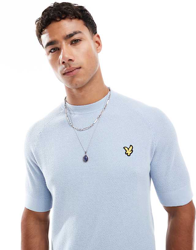 asos Lyle & Scott Mid knits linen blend knitted t-shirt in w487 light blue