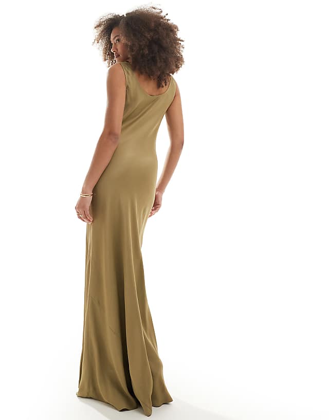 Asos Maids To Measure Bridesmaid Cowl Front Maxi Dress In Olive