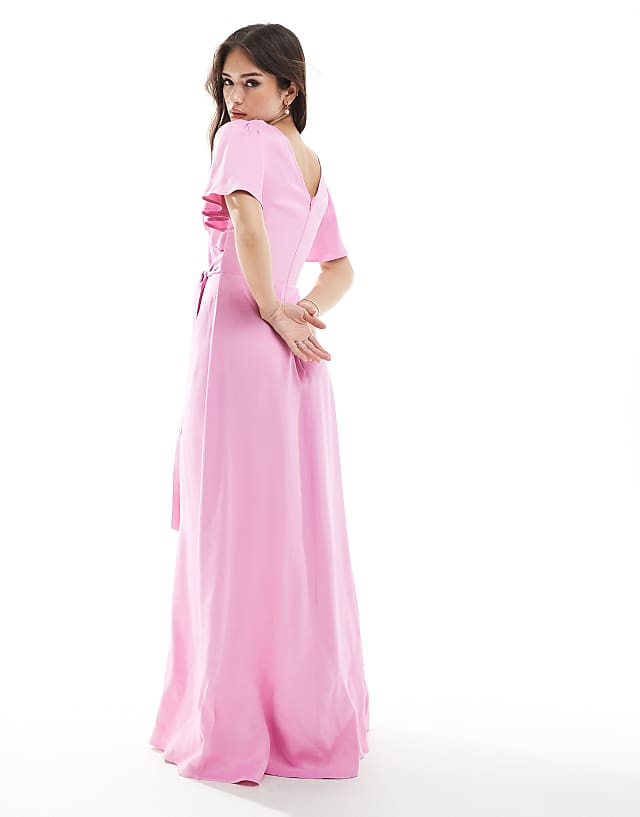 Asos Maids To Measure Bridesmaid Flutter Sleeve Maxi Dress In Orchid